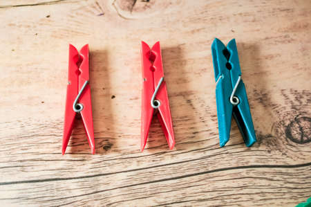 Clips for drying clothes indoors and outdoors. Holders wet clothの写真素材