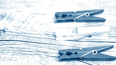 Clips for drying clothes indoors and outdoors. Holders wet clothの写真素材