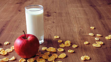 Cereal and fruit for Breakfast on the table. Delicious food at hの写真素材