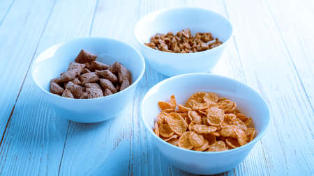 Cereal for Breakfast is on the table. Delicious rings from milk.の写真素材