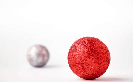 Christmas tree toys on a white background. Christmas decorationsの写真素材