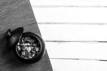 potatoes with mushrooms in a clay pot. Mushrooms from the forestの写真素材