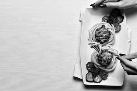 Italian pasta with meat black and white posterの写真素材