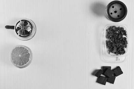 Hookah accessories on the table. Smoking Shisha. Relaxing enviroの写真素材