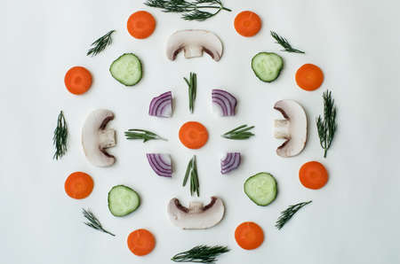 Background of natural products: vegetables, mushrooms and herbs.