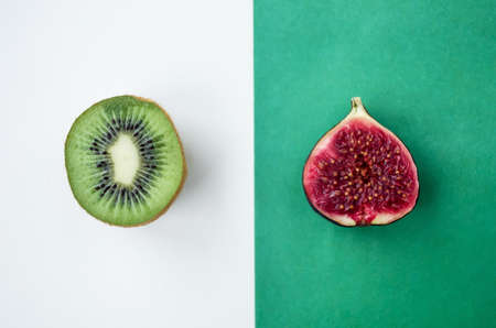 Background of fresh sliced fruit on a table in the afterno