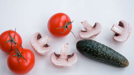 Background of natural products: vegetables, mushrooms and herbs.の写真素材