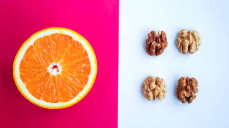 Background of fresh sliced fruit on a table in the afternoの写真素材