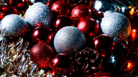 Christmas balls and tinsel to decorate the house. Colorful garlaの写真素材