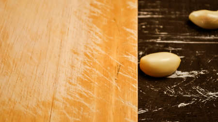 A composition of cloves of garlic on the table. Healthy eating.の写真素材