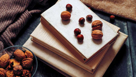 Coffee and delicious pastries for breakfast in the morning. Nutsの写真素材