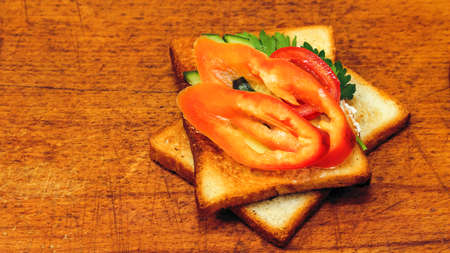Fresh toast with tea on the table in the morning. Tasty food. Toの写真素材