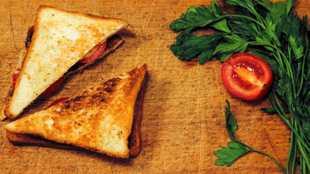 Fresh toast with tea on the table in the morning. Tasty food. To