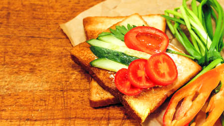 Fresh toast with tea on the table in the morning. Tasty food. Toの写真素材