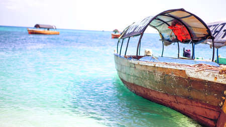 Boats in the ocean bay on a sunny afternoon. Fishing boats in thの写真素材