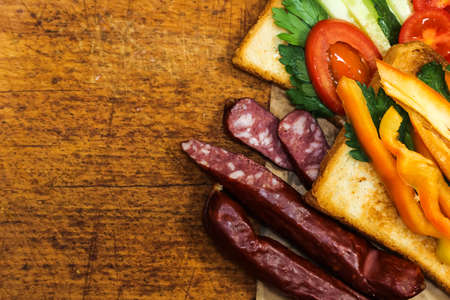 Fresh toast with tea on the table in the morning. Tasty food. Toの写真素材