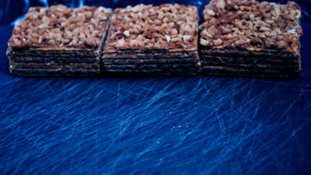 Pieces of cake lying on the table. Dessert for Breakfastの写真素材