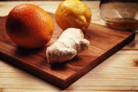 Citrus hot drink hand made from oranges and lemonsの写真素材