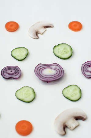 Background of natural products: vegetables, mushrooms and herbs.の写真素材