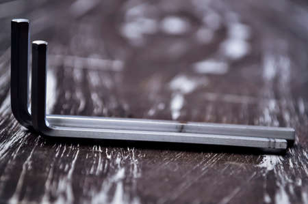 Hexagon for repair work lying on the table. Repair tools in theの写真素材