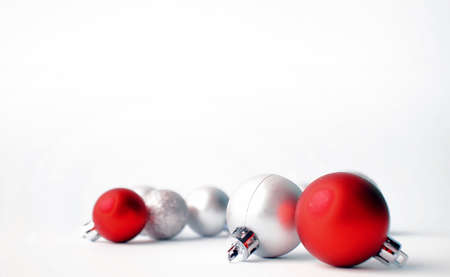 Christmas tree toys on a white background. Christmas decorationsの写真素材