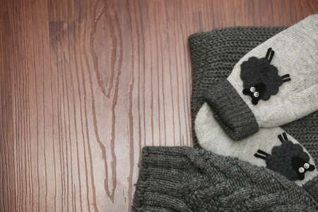 Knitted details of warm clothes sweaterの写真素材