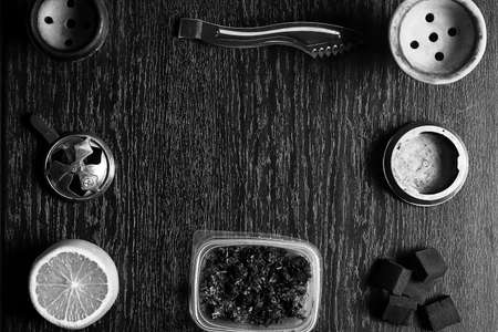  Hookah accessories on the table black and white posterの写真素材