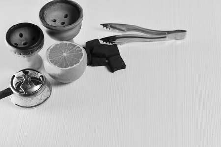 Hookah accessories on the table black and white posterの写真素材
