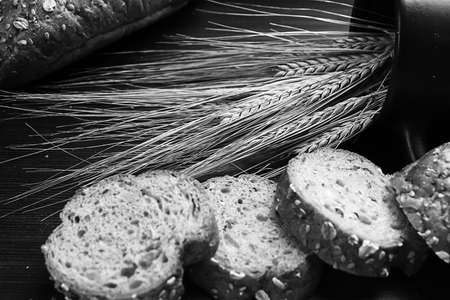 Fresh baked bread with ears black and white poster