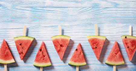 Slices of juicy red watermelonの写真素材