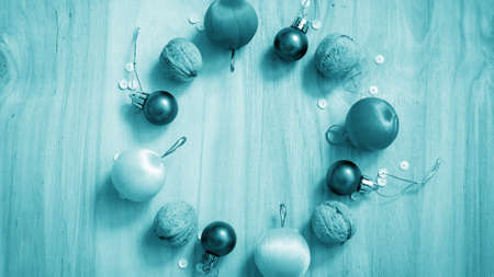 Christmas gifts and decorations on the table. Decorative element