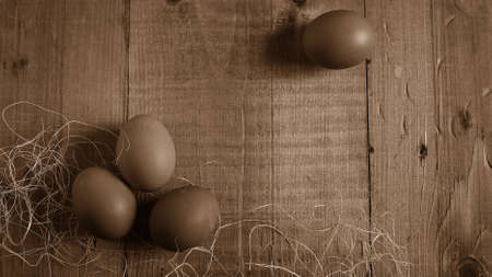 Eggs in the village on the table. The farms products. Fresh foo
