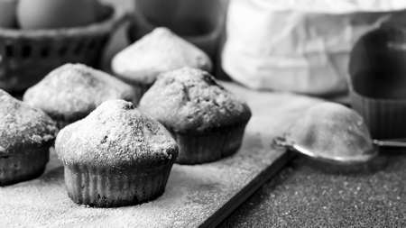 Fresh cupcake on the table baked at home. Delicious Breakfast foの写真素材