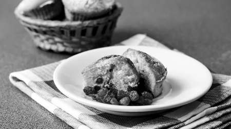 Fresh cupcake on the table baked at home. Delicious Breakfast foの写真素材