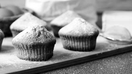 Fresh cupcake on the table baked at home. Delicious Breakfast foの写真素材