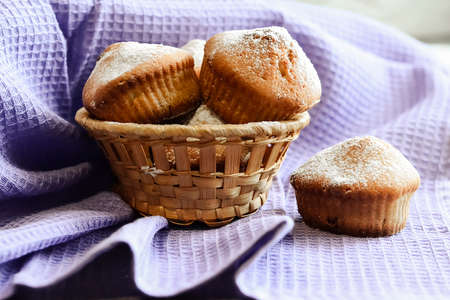 Fresh cupcake on the table baked at home. Delicious Breakfast foの写真素材