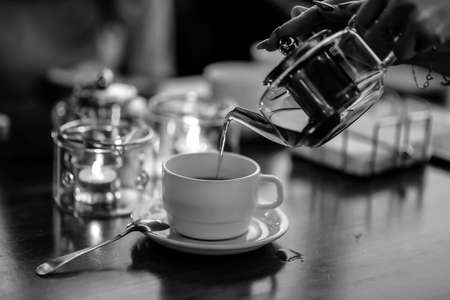 Tea ceremony in the cafeの写真素材