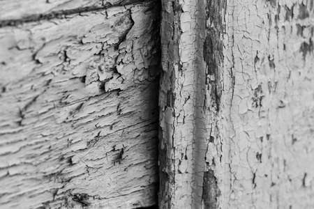 old paint on a dry wooden wallの写真素材