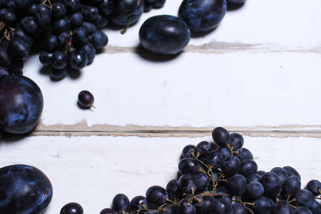 Fruits on a wooden tableの写真素材