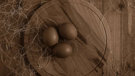 Eggs in the village on the table. The farms products. Fresh fooの写真素材