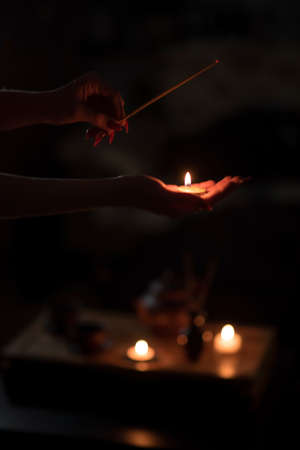 Tea ceremony with candlesの写真素材