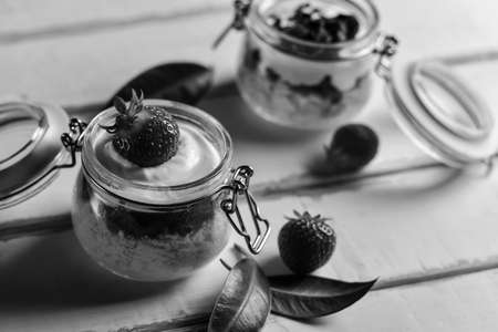Strawberry dessert on the tableの写真素材
