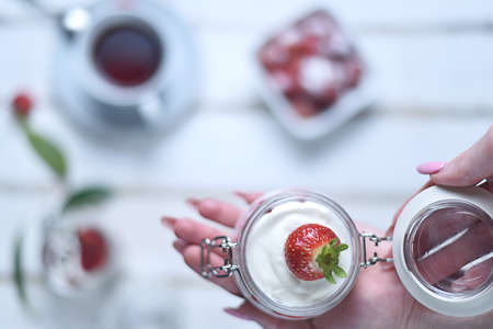 Tea and strawberry dessert