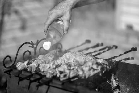 The kebabs are cooked outdoorsの写真素材