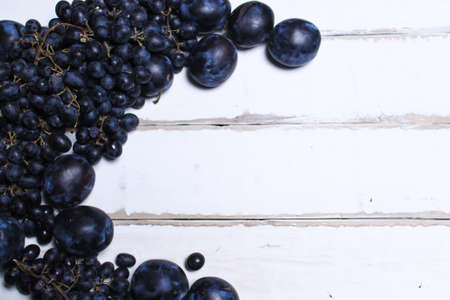 Fruits on a wooden tableの写真素材