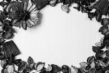 The frame of dried flowers. Decorated with dried flowers. Vase pの写真素材