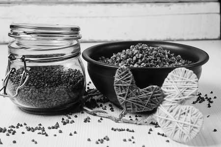 buckwheat porridge on the table.buckwheat porridge on the table.の写真素材