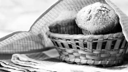 Fresh cupcake on the table baked at home. Delicious Breakfast foの写真素材