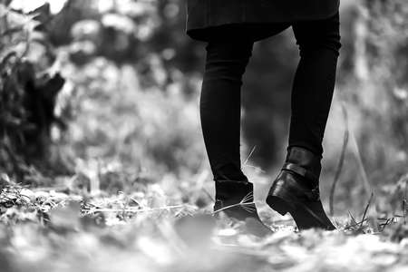 Boots for a walk in the Park. Autumn forest is beautiful. Yellowの写真素材