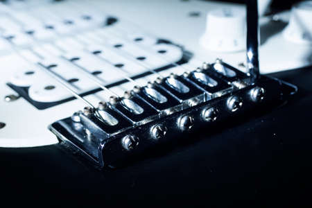 Electric guitar with strings in Studio.Musical instrument at homの写真素材